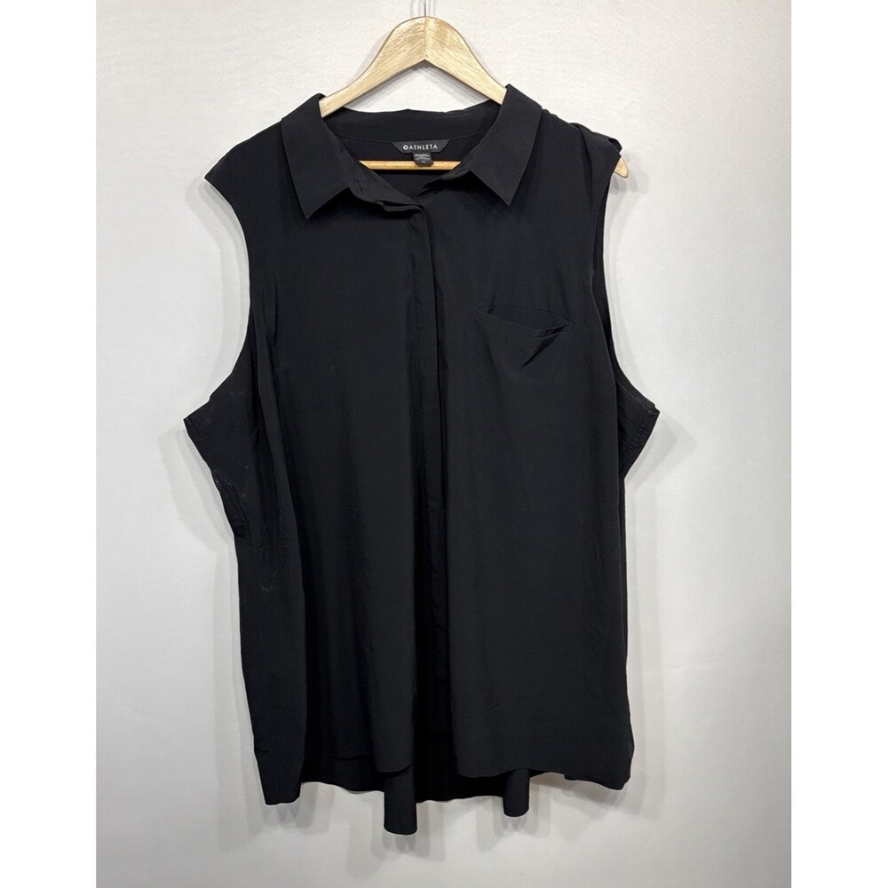 Athleta Urbanite Tank Top Women’s 3X Black Sleeveless Placket Minimalist Blouse